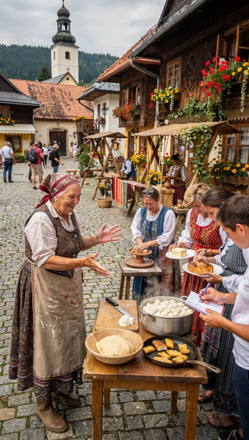 An assortment of Slovak desserts displayed on a wooden table, highlighting local sweets.
